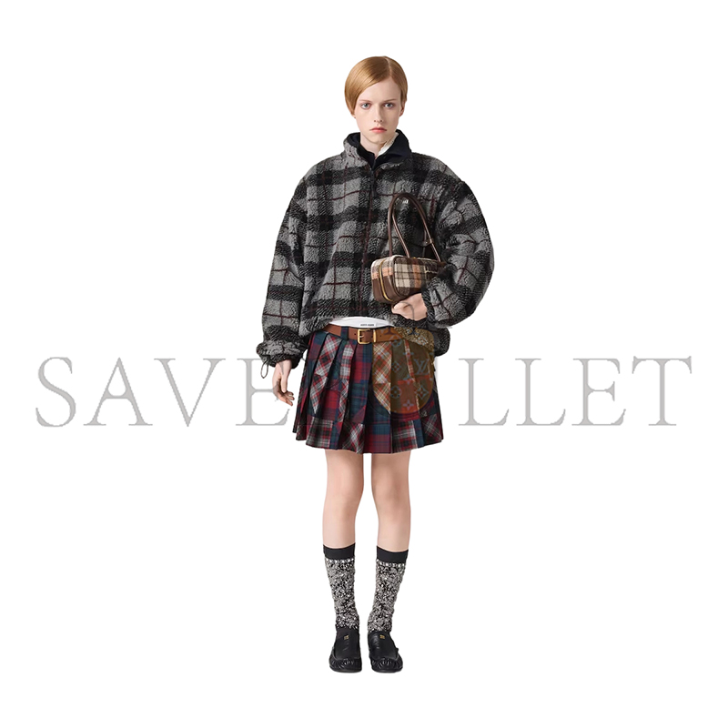 MIU MIU CHECKED TEDDY ZIPPER JACKET MJL042